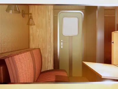 train long hallway with wooden windows 3D model