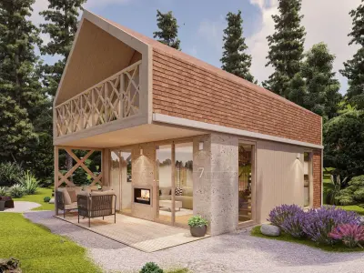 Alpine Style House Bungalow Chalet  basic blue print plans 3D model