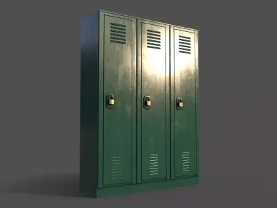 PBR School Gym Locker 01 - Green Dark Low-poly 3D model