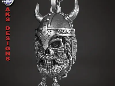  skull Pendant jewelry Ancient viking warrior v1 3D print model