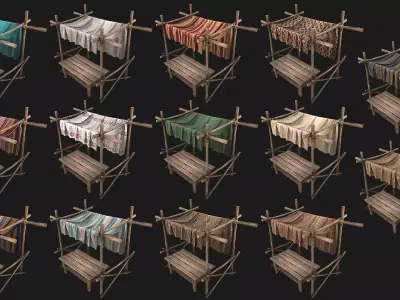 Medieval Market Stalls Tent Pack Low-poly 3D model