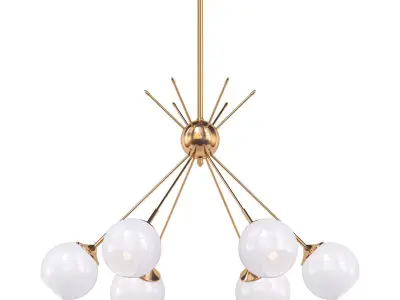 MID-CENTURY six light chandelier in brass with globes 3D model