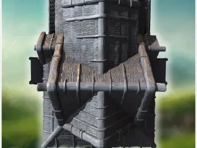 Elevated rustic wooden house with detailed porch steep stairs an 3D print model