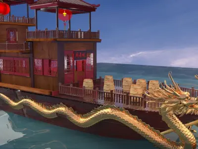 Chinese ancient dragon  house boat 3D model