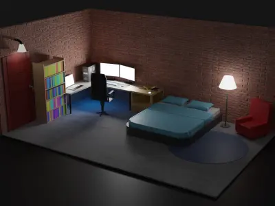 Isometric room low poly Free low-poly 3D model