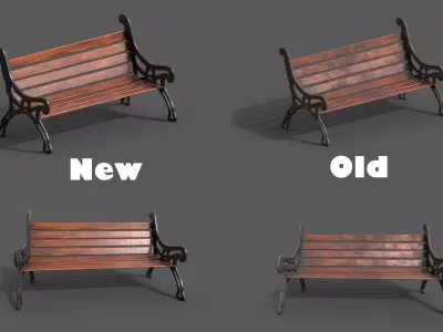 Street Bench Pack 2 Low-poly 3D model