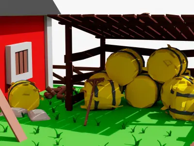 Low poly Farm Barn Diorama Low-poly 3D model