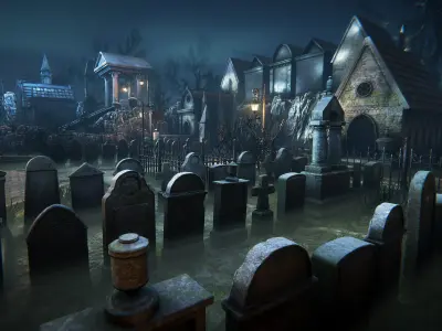 Old graveyard Low-poly 3D model
