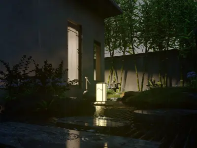 Elegant and classical Chinese Japanese style small courtyard 3D model