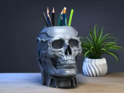 Robot Skull pen holder Cyborg pen holder 3D print model order