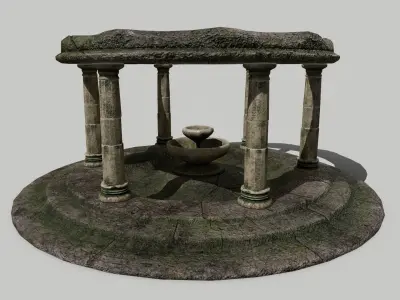 Altar Set stone fountain with columns Low-poly 3D model