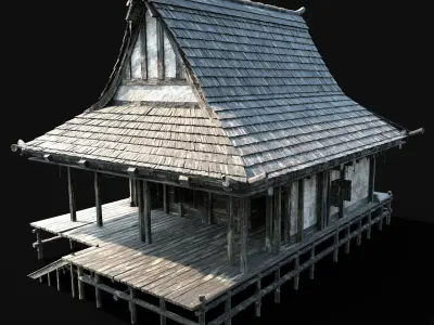 JAPAN CHINESE FEUDAL HOUSE DOJO ASIAN HUT CABIN VILLAGE SAMURAI Low-poly 3D model