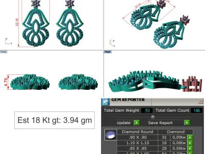 light Wight white gold diamond Earring-Nk-70ER 3D print model