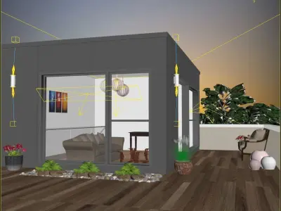 Exterior modern house at dusk Low-poly 3D model