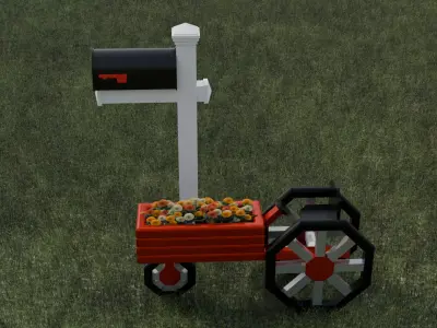 Farmall Inspired Tractor Shaped Flower Planter Low-poly 3D model