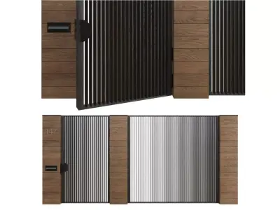 Entrance doors with a fence gate 3D model
