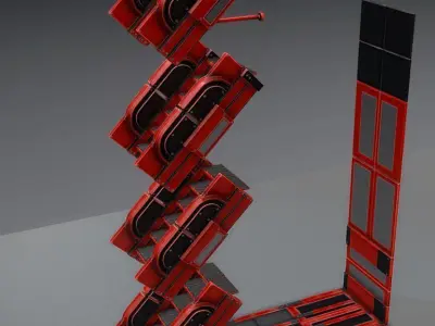 Futuristic Stairs Collection Red Painted Metal Modular  Low-poly 3D model