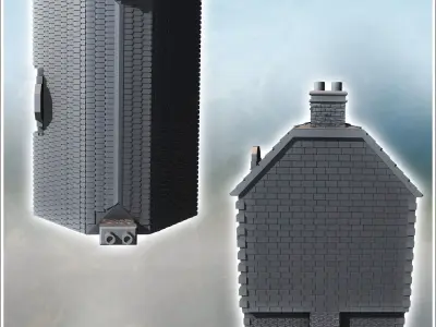 Modern two-story hotel with tiled roof and cut stone and brick w 3D print model