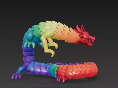 Rainbow Flexi Dragon in Motion - Display of Color 3D model