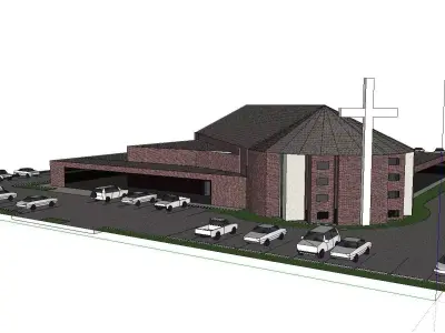 Architecture-Religion-God-Culture-Temple-0278 church with car... 3D model