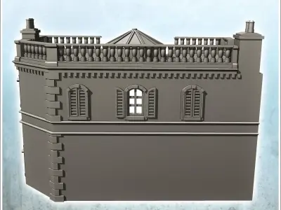 Baroque bank with columns destroyed version - Modern WW2 WW1 Wor 3D print model