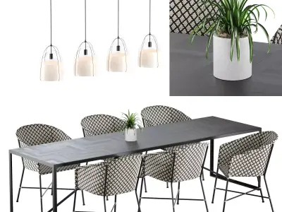 Industry West Parquette Dining Table Set 3D model