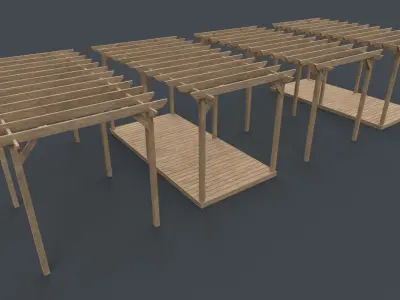 PBR Wooden Pergola Gazebo A5 Low-poly 3D model