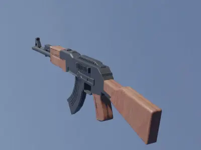 AK47 game ready rifle on sky Low-poly 3D model