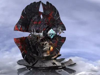 Sci Fi magma Mountain array satellite grid 3D model