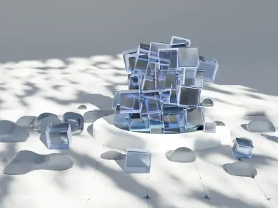 Ice Cubes Fountain on a Tiles Floor 3D Model Low-poly 3D model