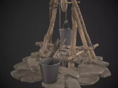 Primitive Makeshift Well Low-poly 3D model