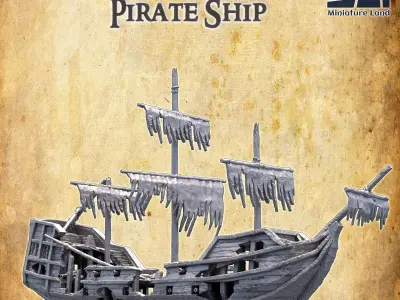 Ruined Pirate Ship Tabletop Terrain 28 MM 3D print model