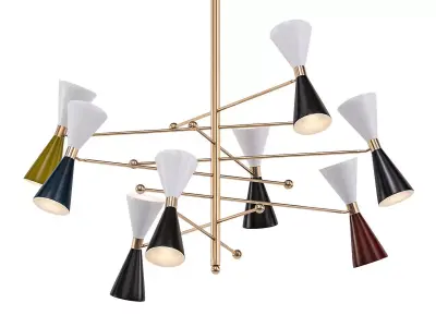 FLIPPER multi colored chandelier with gold accents 3D model