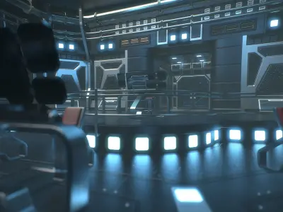 Lowpoly Scifi Control Room Low-poly 3D model