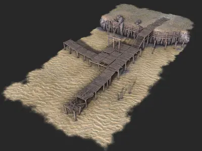 Wooden Pier Low-poly 3D model