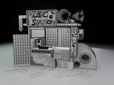 Music shop Low-poly 3D model