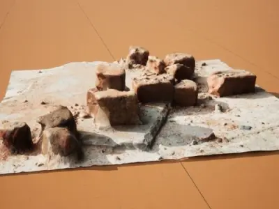 3D Model of a Broken Bricks on Concrete Floor 3D model