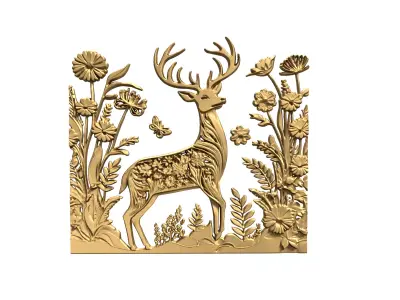 decor set wall panel Deer relied mural CNC 06 3D print model purchase