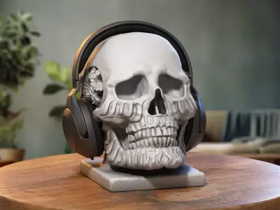 Robot Skull Headphone Stand Cyborg Headset Stand 3D print model buy