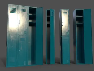 PBR School Gym Locker 04 - Blue Sea Low-poly 3D model