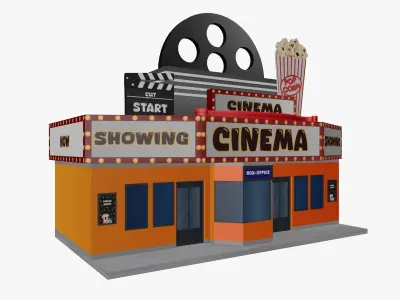 Cartoon Cinema Building Low-poly 3D model