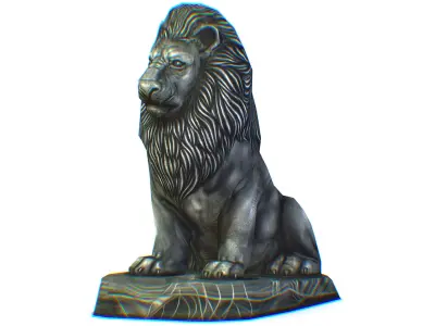 Low Poly 3d Statue Lion Dark Metal Cast Iron Low-poly 3D model