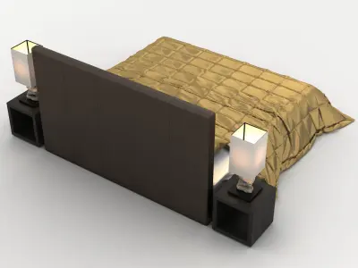 Contemporary Double Bed Setup 003 3D model