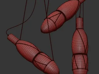 shibari three pendant lights hanging from wire frame 3D model