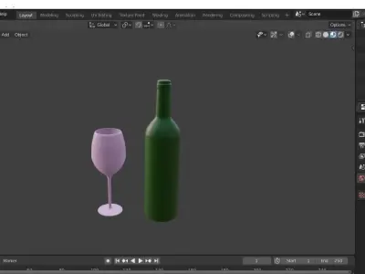 Wine Bottle and glass 3D model