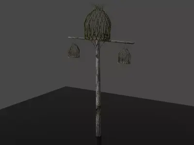 Forest - Wooden Tripple Street Lamp Lantern Low-poly 3D model