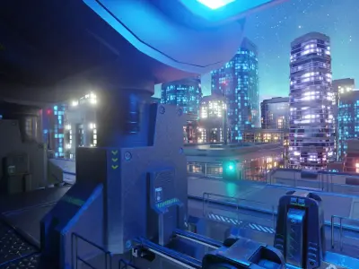 Nighttime Cyberpunk Industrial City Low-poly 3D model