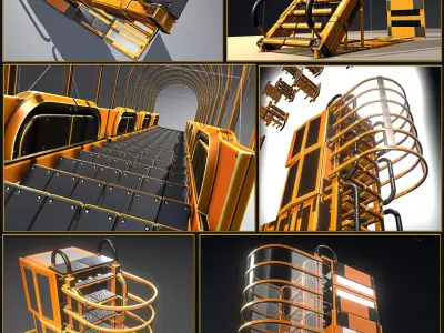 Futuristic Ladders and Stairs Set - All Available PBR Textures  Low-poly 3D model