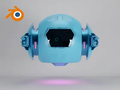 Blue Sci-fi drone with glowing pink elements 3D model