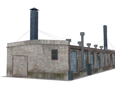 Old boiler house building Low-poly 3D model